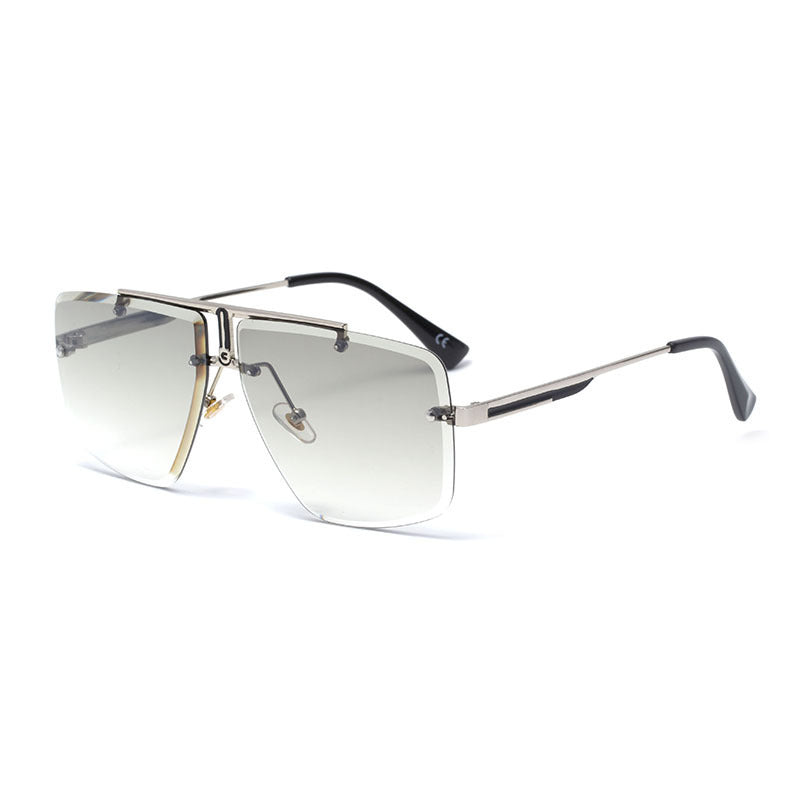 Lunettes de soleil oversized sans monture – Lignes carrées, branches métalliques dorées élégantes