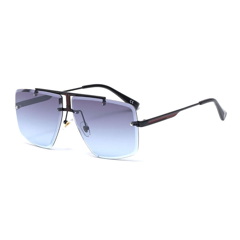 Lunettes de soleil oversized sans monture – Lignes carrées, branches métalliques dorées élégantes